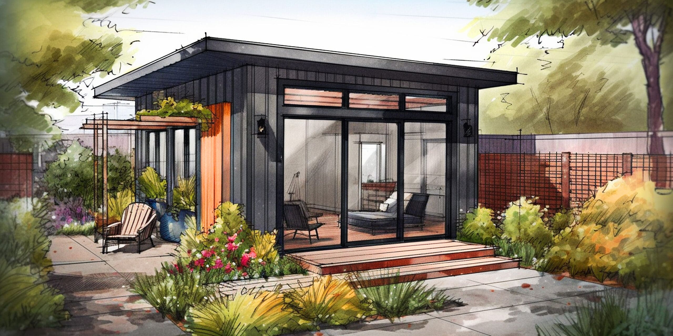 architectural drawing: Accessory Dwelling Unit (ADU), kit house – aka in-law cottage or “tiny house” (generative AI content) Salt Lake City Community Reinvestment Agency Loan Program